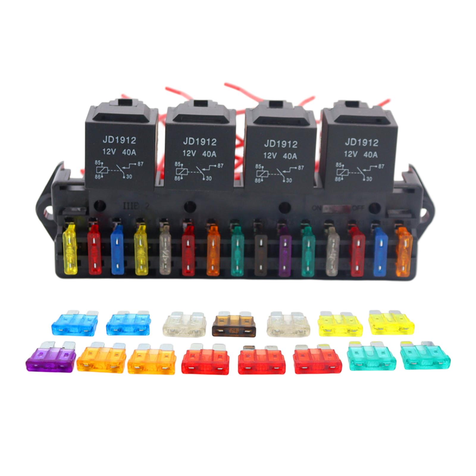 15-Way Car Fuse Box Block Holder Harness Assembly Wiring Multi Circuit Socket Base for Marine Boat Auto Vehicle Bus