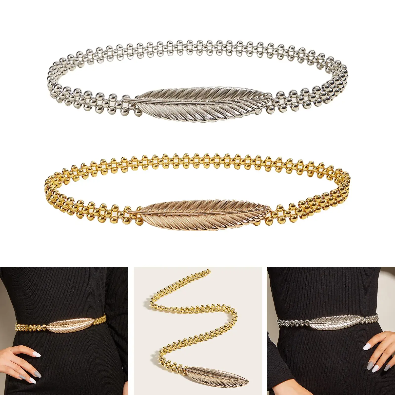 Belt for Women Dress Skinny Luxury Elastic Waist Metal Chain