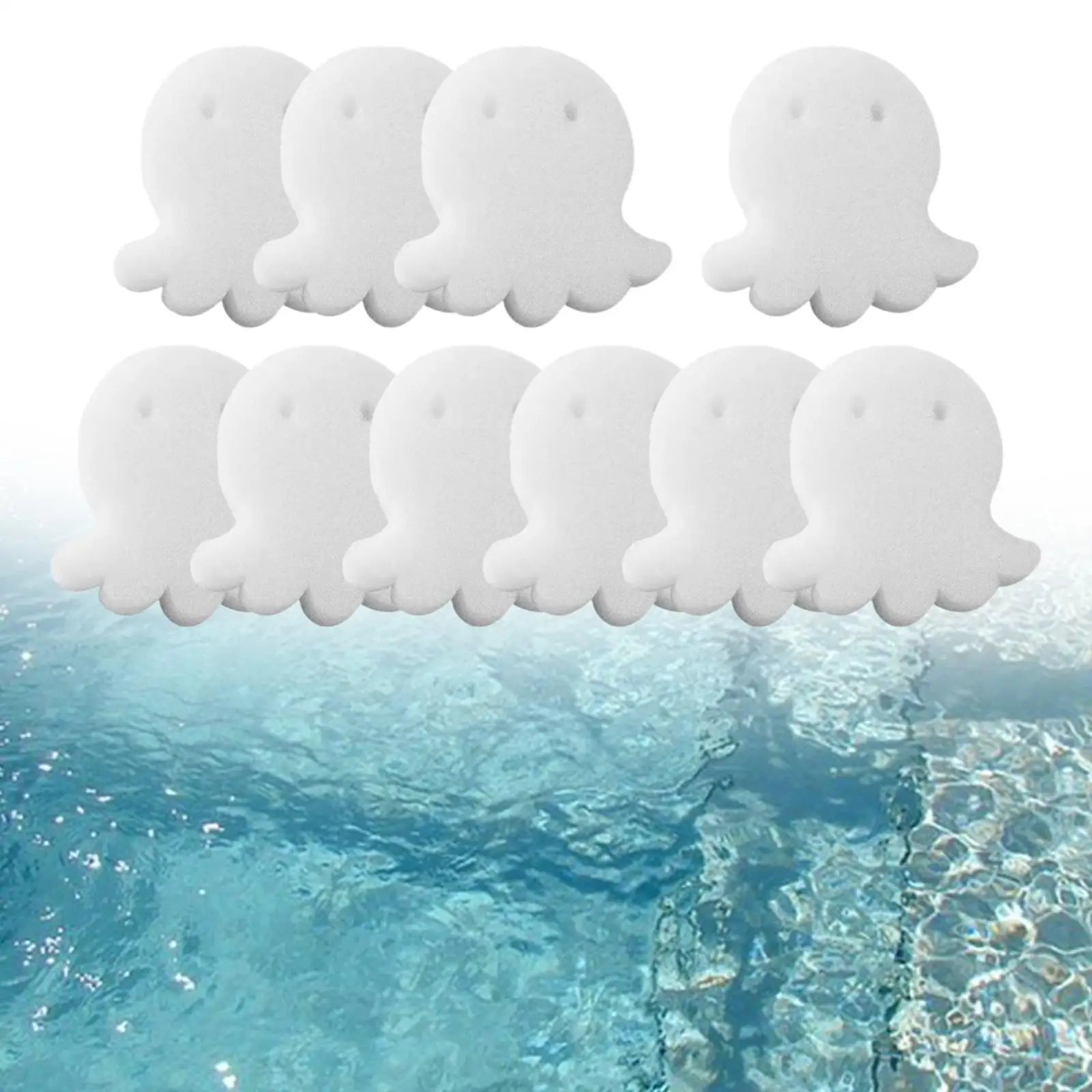 10 Pieces Oil Absorbing Scum Sponge Reusable Cartoon Octopus Filter Sponge Floating Sponges for Swimming Pool SPA Bathtub White