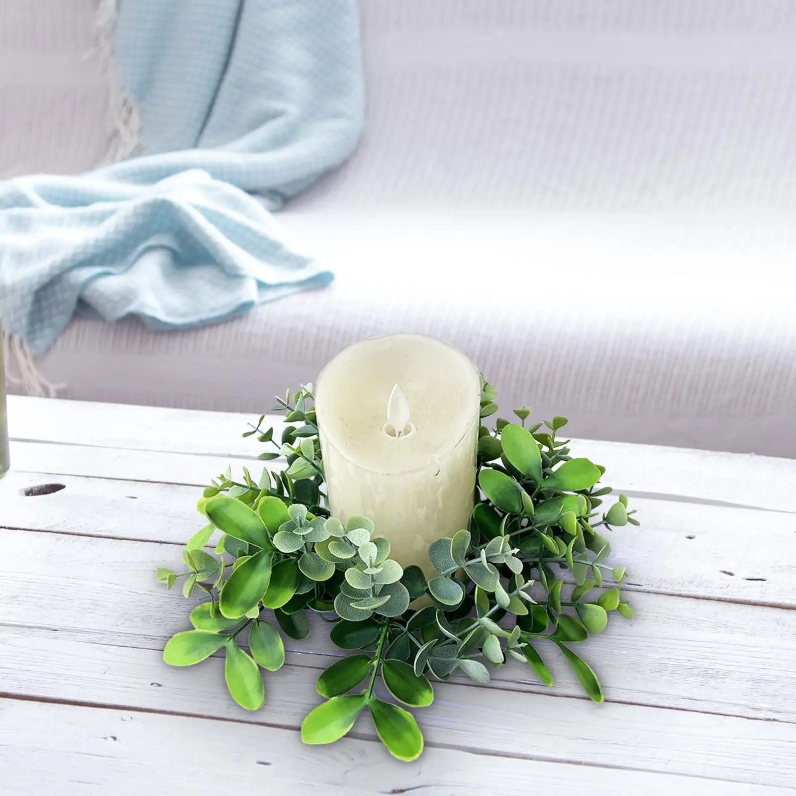 Artificial Eucalyptus Wreath Home Decor Candle Ring Small Boho Wreath for Dining Chairs Celebration Front Door Wedding Farmhouse