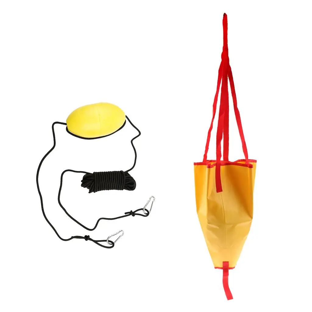 30   Anchor Tow Rope Line Throw Rope & Float + Yellow PVC 18``  Drogue  Parachute Brake Sock Suits Boat up to 12-14 Feet