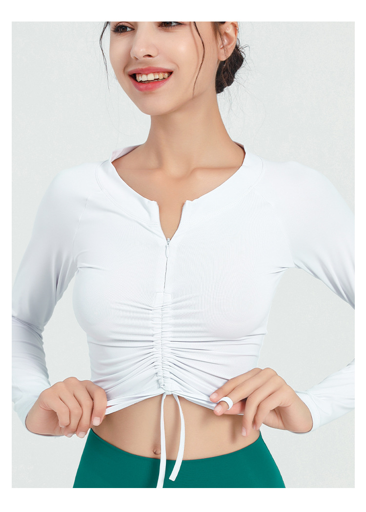 Langarm Shirt Halb Zip Vorne Kordelzug Yoga Tops Frau Sport Active Lauf Oben für Fitness Weibliche Bluse Gym Frauen – Detail 17