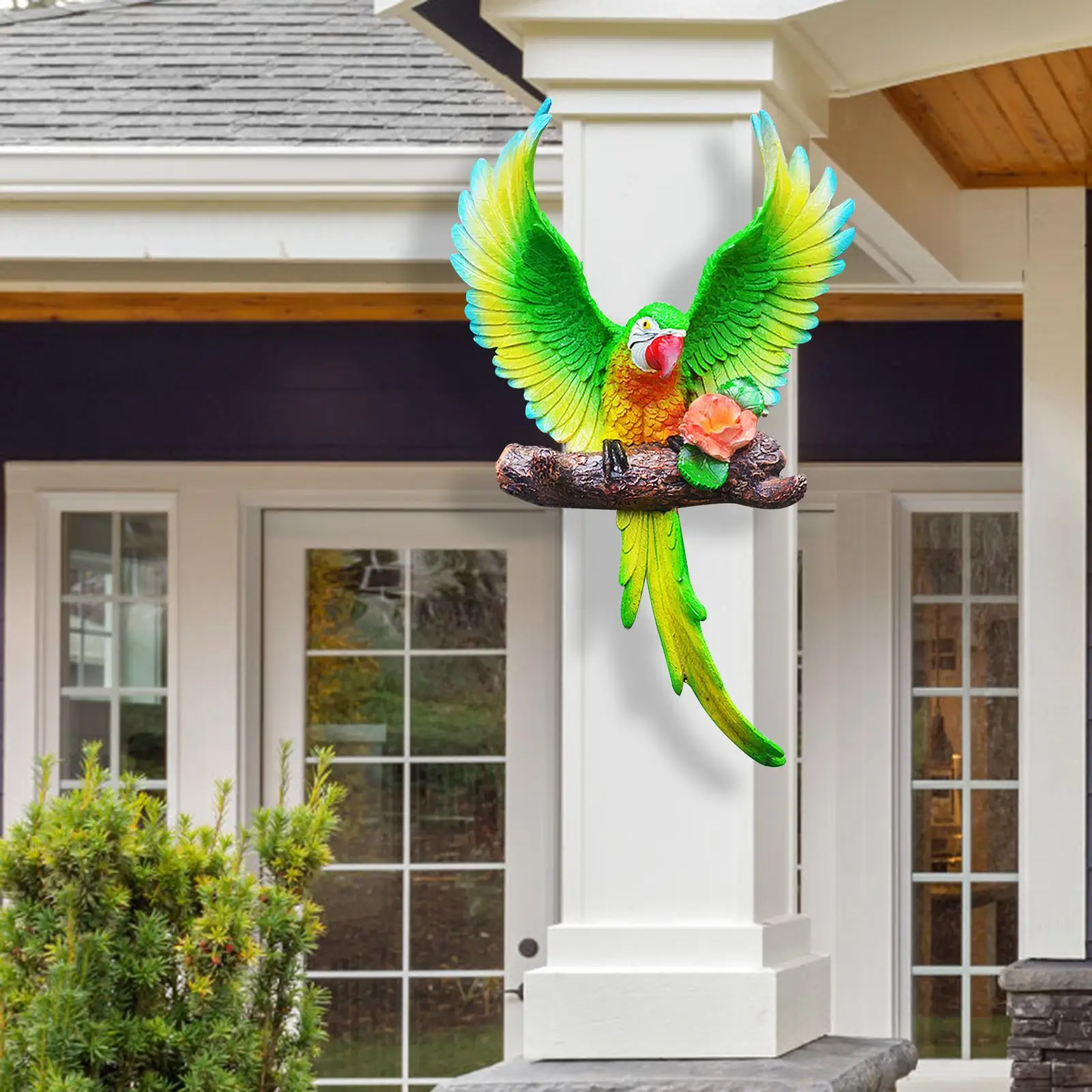 Parrot Statue Tropical Animal Parrot Ornament Wall Art Hanging Parrot Wall Decor for Bedroom Fence Patio Yard Outdoor Indoor