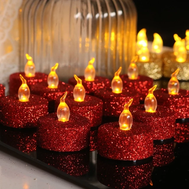 Set de 4 bougies chauffe-plat artificielles sans flamme à LED - paillettes  d'or ( Ensemble de 4 ) > Mariage Déco Belle Nuance