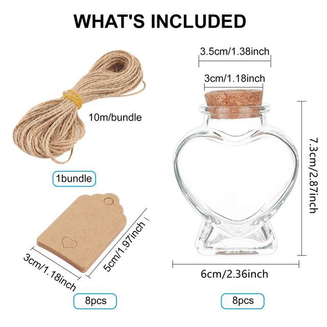 Mini Bouteille En Verre En Forme De Cœur Avec Bouchon Liège - 75 Ml - Dimensions 8,3x7,5 Cm - Pour Messages, Sable, Souvenirs, Décoration - 12