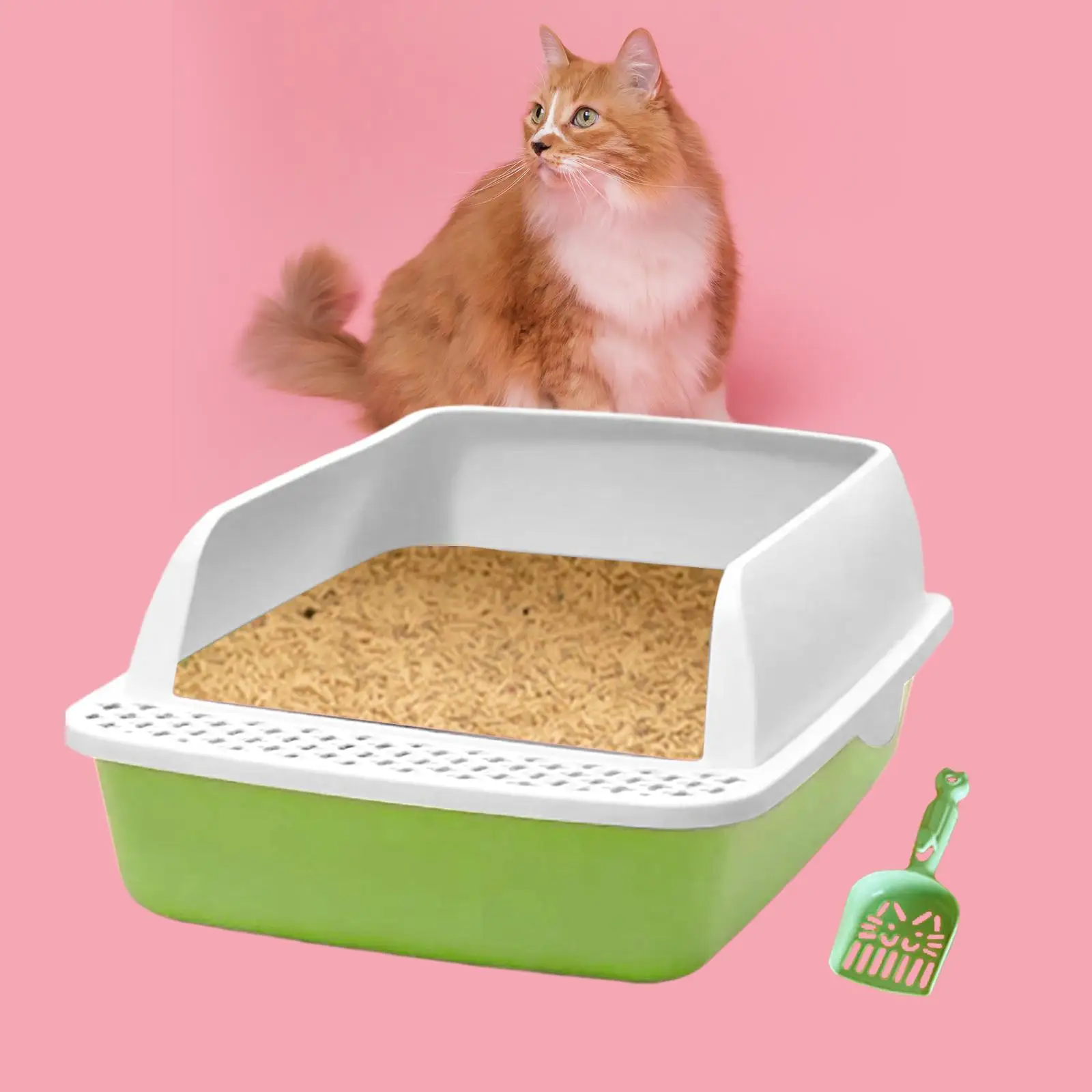 Litter Box with Semi Enclosed Removable Heighten with High Side Cat Toilet