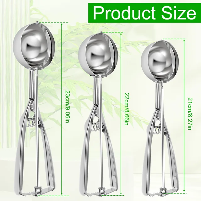 3pcs Ice Cream Scoop Stainless Steel Tablespoon Cookie Scoop Rubber Grips  Design Durable And Effortless Ice Cream Melon Baller - AliExpress