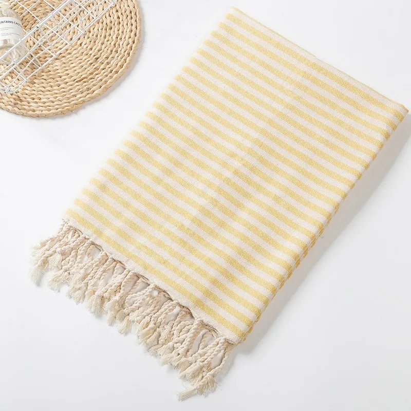 Turkish Tassel Beach Towel  and Cushion Tablecloth Set for A Cozy Outdoor Vacation Experience Towels in striped yellow Turkey