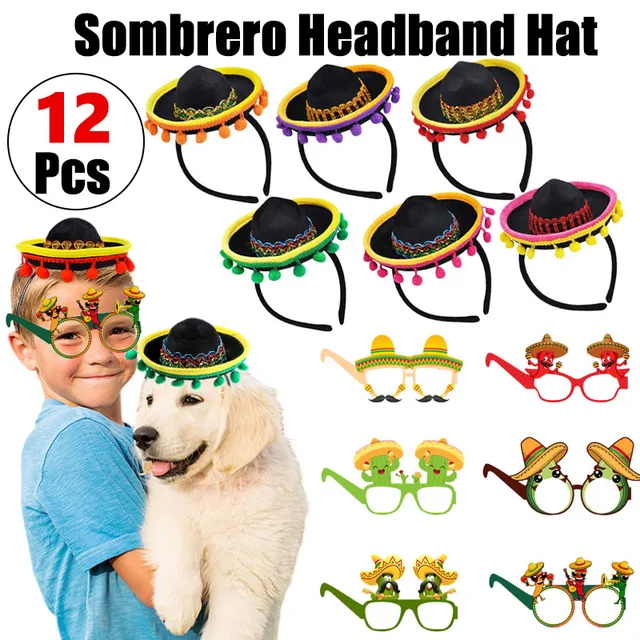 Dog Sombrero Hat Multicolor Sombrero Party Hats Straw Mexican Hat and Dog  Bandana Pet Triangle Bib Costume for Mexican Cinco De Mayo Fiesta Party  Decorations