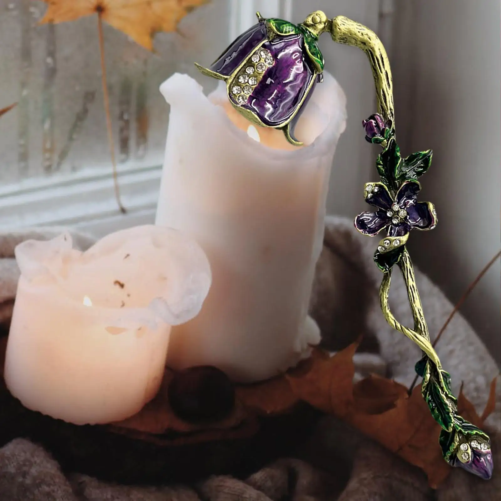 Candle Snuffer Snuff Tool Purple Flowers Shape Accessories Length 16.5cm for