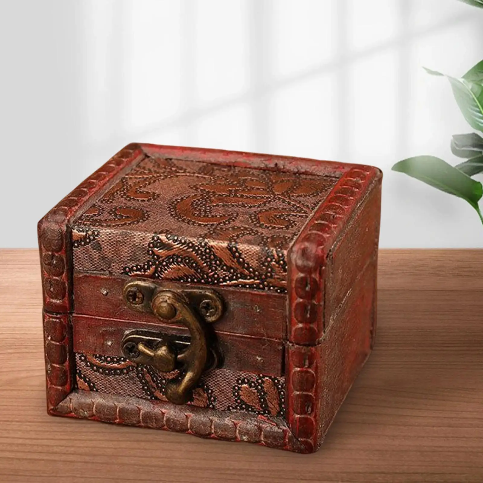 Vintage Wooden Jewelry Box Lockable Storage Case Jewellery Trinket Box for Necklaces Jewelry Ear Studs Ring Home Decoration