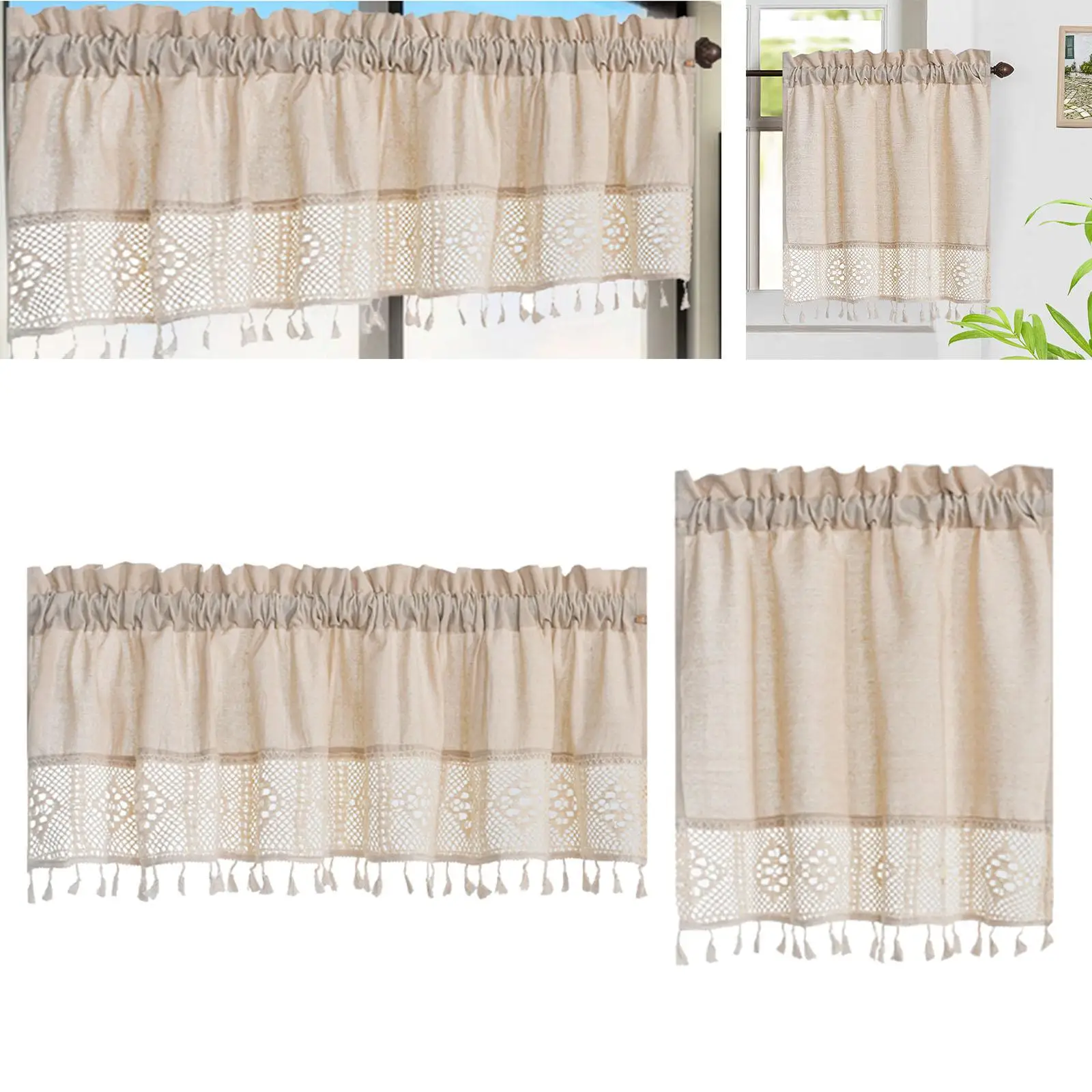 Farmhouse Valance Short Tier Drapes Breathable Window Screen Windows Short Curtain for Home Kitchen Cafe Living Room Decoration