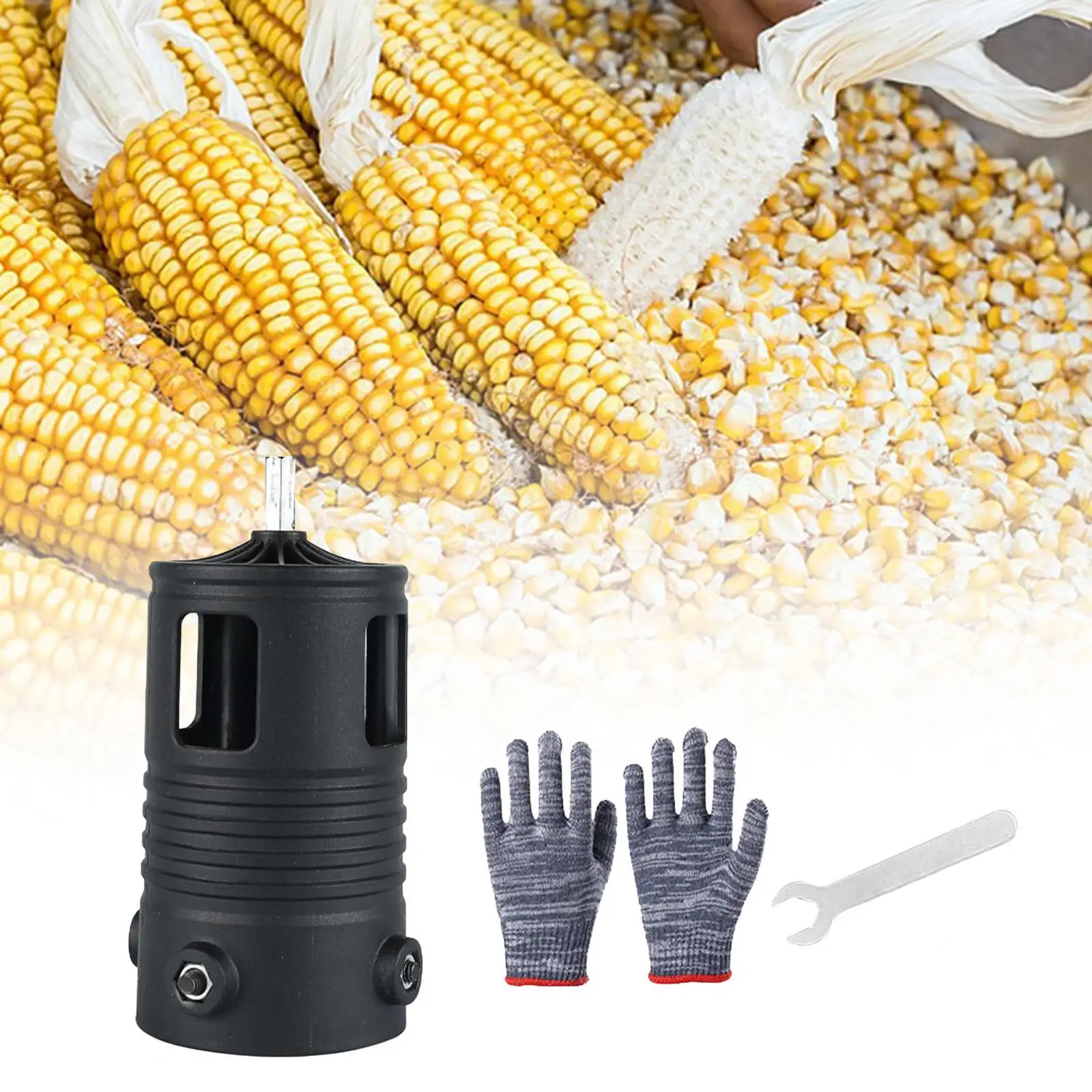 Corn Peel Thresher Use with Electric Drill Hands Free Practical Household Tools Adjustable with Gloves and Wrench Corn Stripper