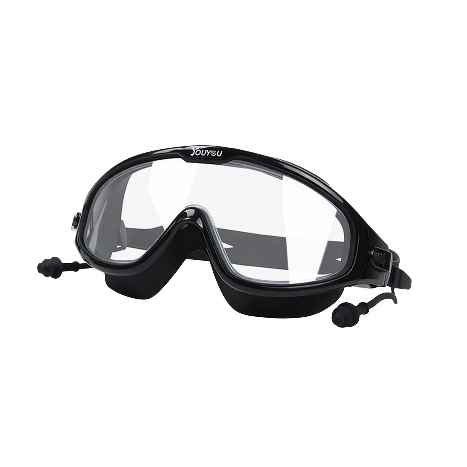 Swimming Goggles, Wide View No Leaking Swim Glasses with Nose Clips + Earplugs, Adjustable Large Frame Swim Goggles Waterproof