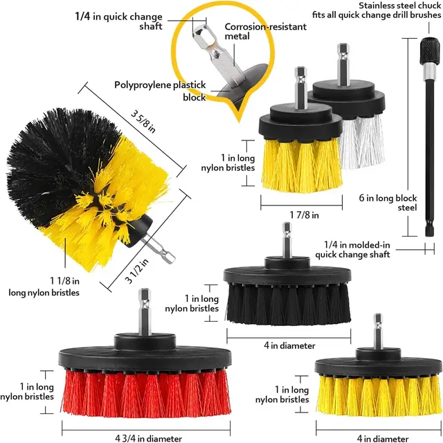 Drillbrush 4 Piece Bundle - Add a 5-inch Flat hex Shaft Brush to Our 3  Piece Drill Brush Bathroom Scrubbing Kit