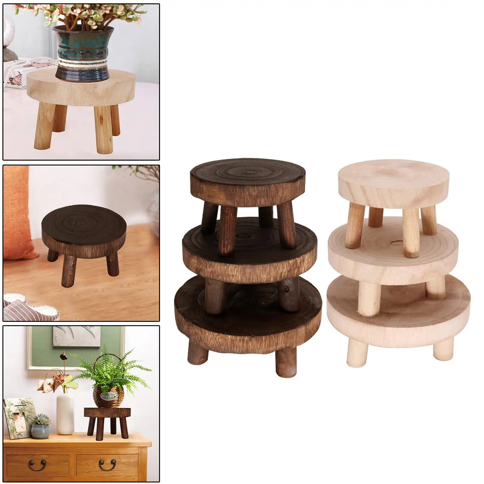 Solid Wood Compact Flowerpot Stand Solid Wood Stool Base Garden Decoration for Balcony Lawn Home Garden Patio Corridor Plants