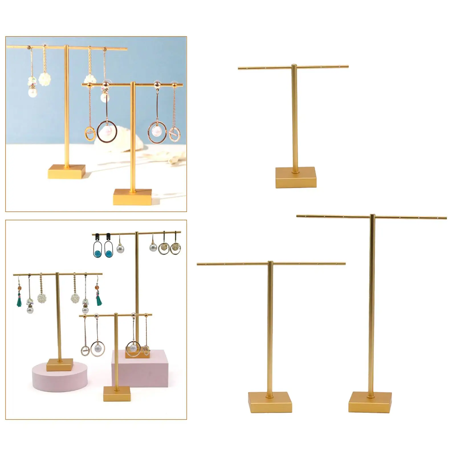 Jewelry Display Stand Organizer T Shaped with Base Shelf Earrings Holder for Show Jewelry Pendant Watches Tabletop Retail Store