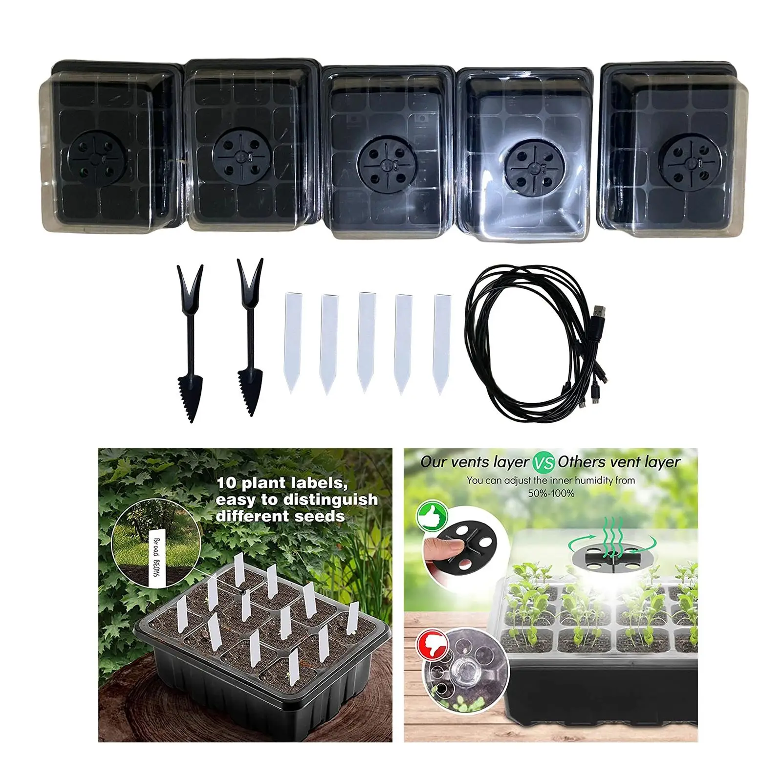 5Pcs Outdoor Seed Starter Tray, with Base for Greenhouse Seeds Growing Farm