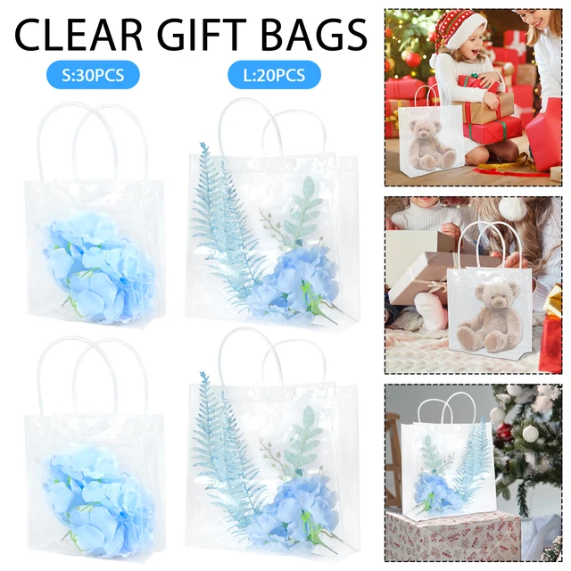  15 Pack Clear Gift Bags with Handles Transparent PVC Gift Bag  Heavy Duty Gift Wrap Bags Large Reusable Plastic Bags for Bridal Party Baby  Shower Wedding Birthday Shopping Bag (7 x