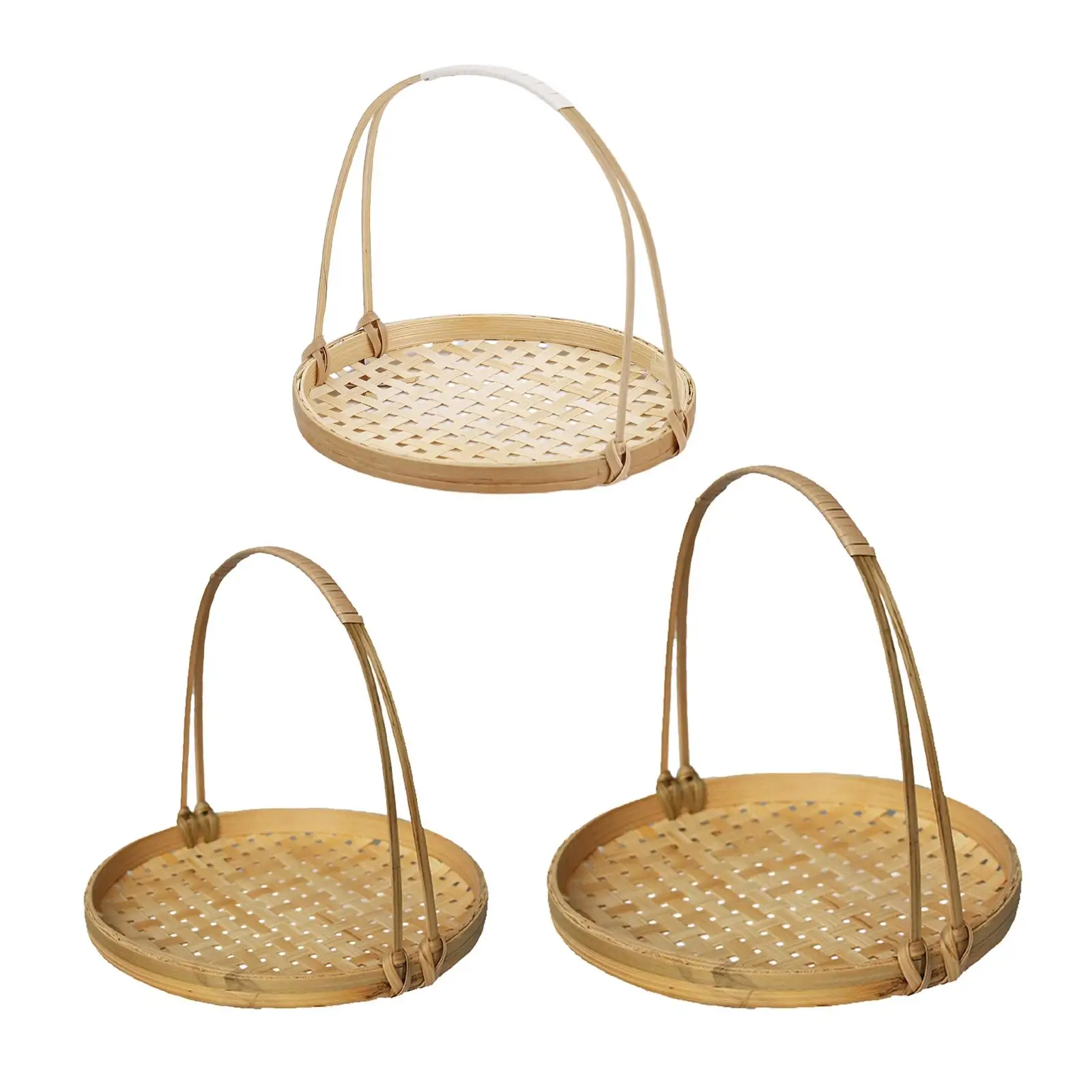 Hand Woven Fruit Basket Rattan Farmhosue Decoration with Handles Ottoman Trays Food Storage for Dining Room Picnics Home Table