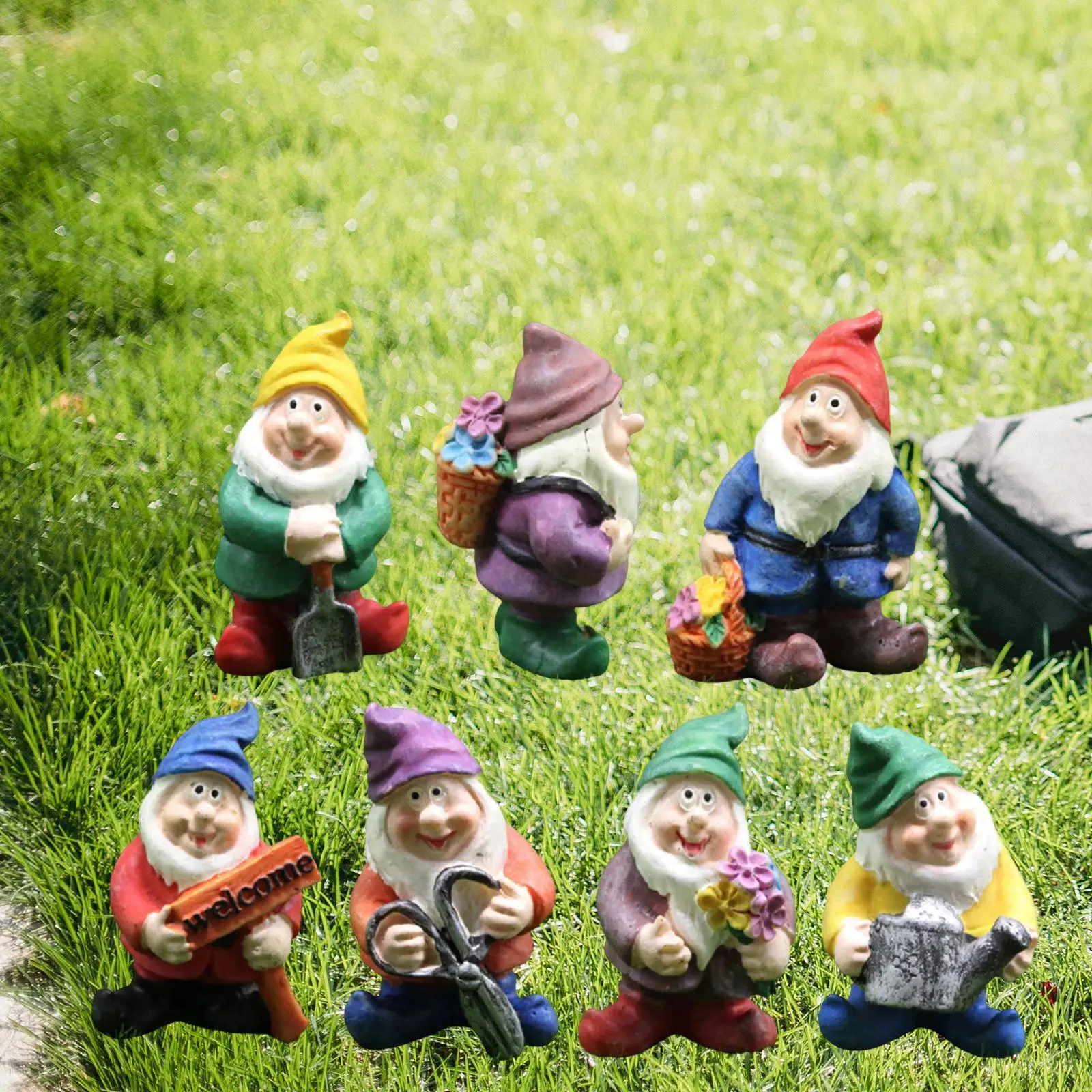 7Pack of Resin Mini Gnomes Decorations Micro Landscape Miniature Ornament
