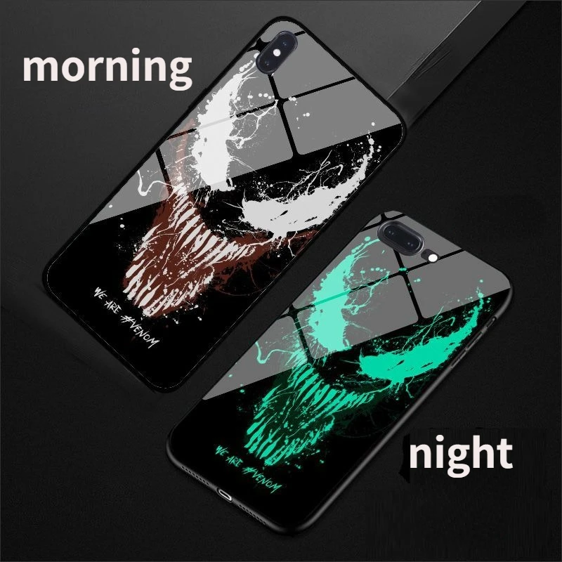 Venom Marvel Luminous glass phone case for iphone 11 12 13 pro max case iphone 7 case 5 6 8 plus se2020 x xr Cover Glow at night xr phone case