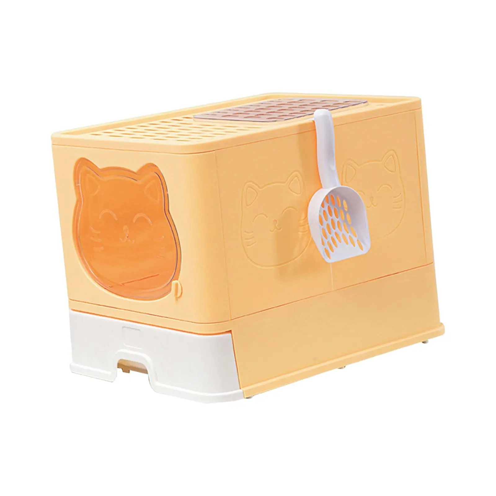 Large Cat Litter Box Foldable Fully Enclosed Hooded Closed Front Door and Top Exit Cat Potty Hollow Holes AT The Top Portable