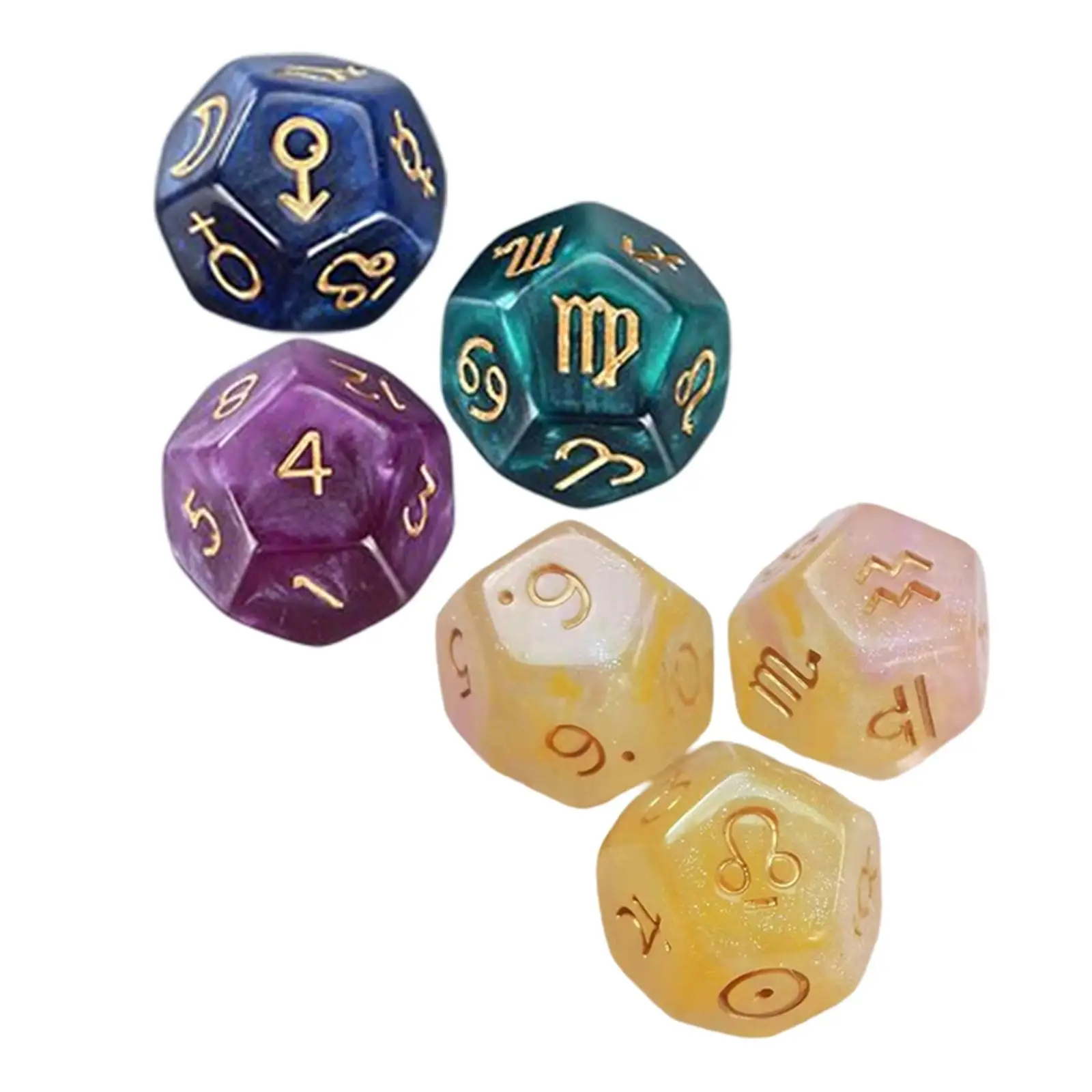 3Pcs 12 Sided Astrology Dice 3PCS Multicolor Resin Zodiac Signs Dice For Constellation Divination Toys Entertainment Board Game