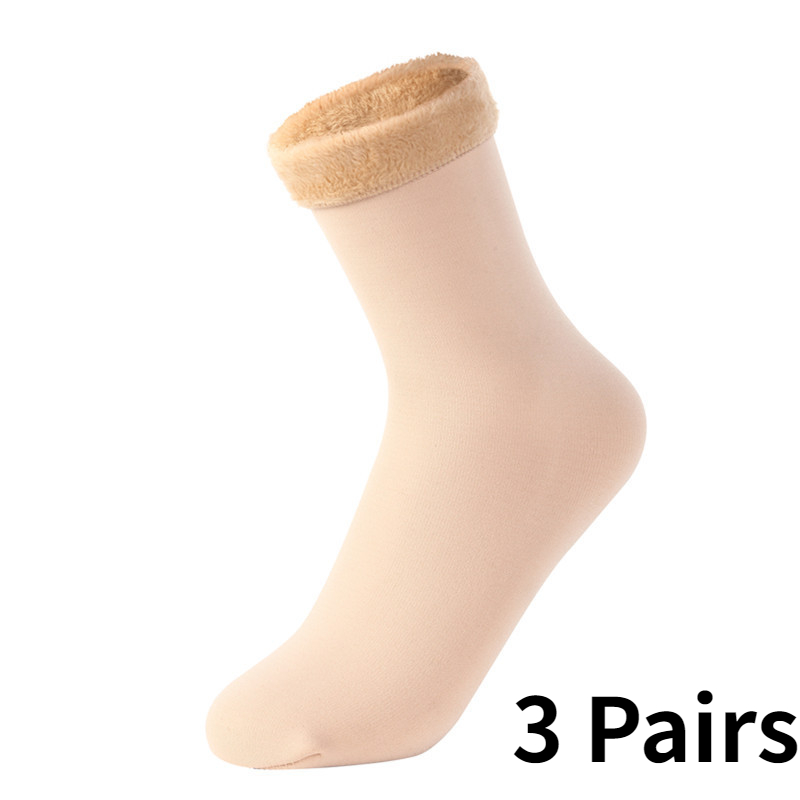 3 Paare/los Einfarbig Winter Warme Männer Frauen Socken Pack Set Verdicken Thermische Weiche Plus Samt Socken Casual Hause Boden Schnee socke – Detail 4