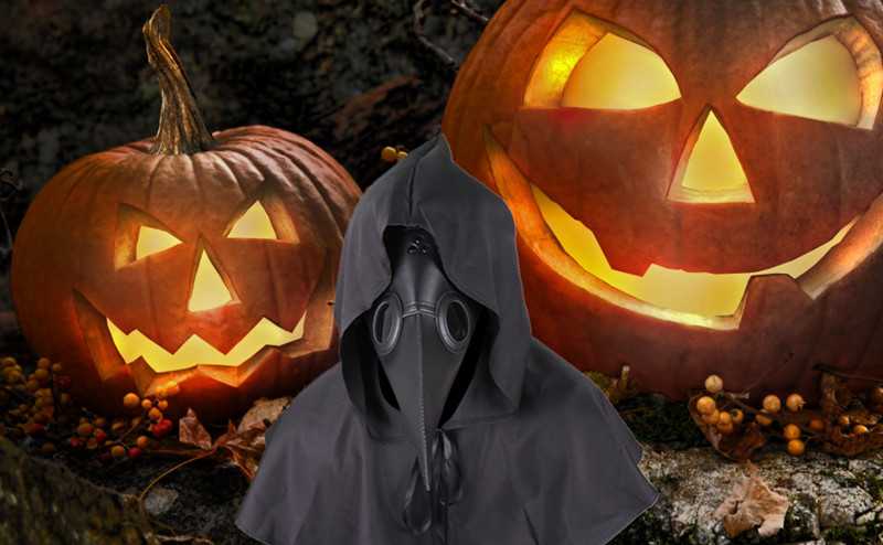 Halloween-Kostüm-Requisiten, Pestdoktor-Maske und Umhang, langer Nase, Schnabel, Ledermasken für Erwachsene, Reaper-Umhang, mittelalterlicher schwarzer Hut – Detail 1
