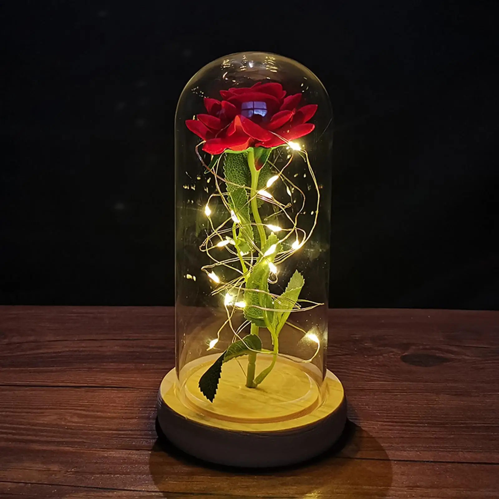 Valentines Eternal Flower Rose Glass Artificial Flower Glass Cover Romantic Creative Preserved Red Roses Immortal for Girls Gift