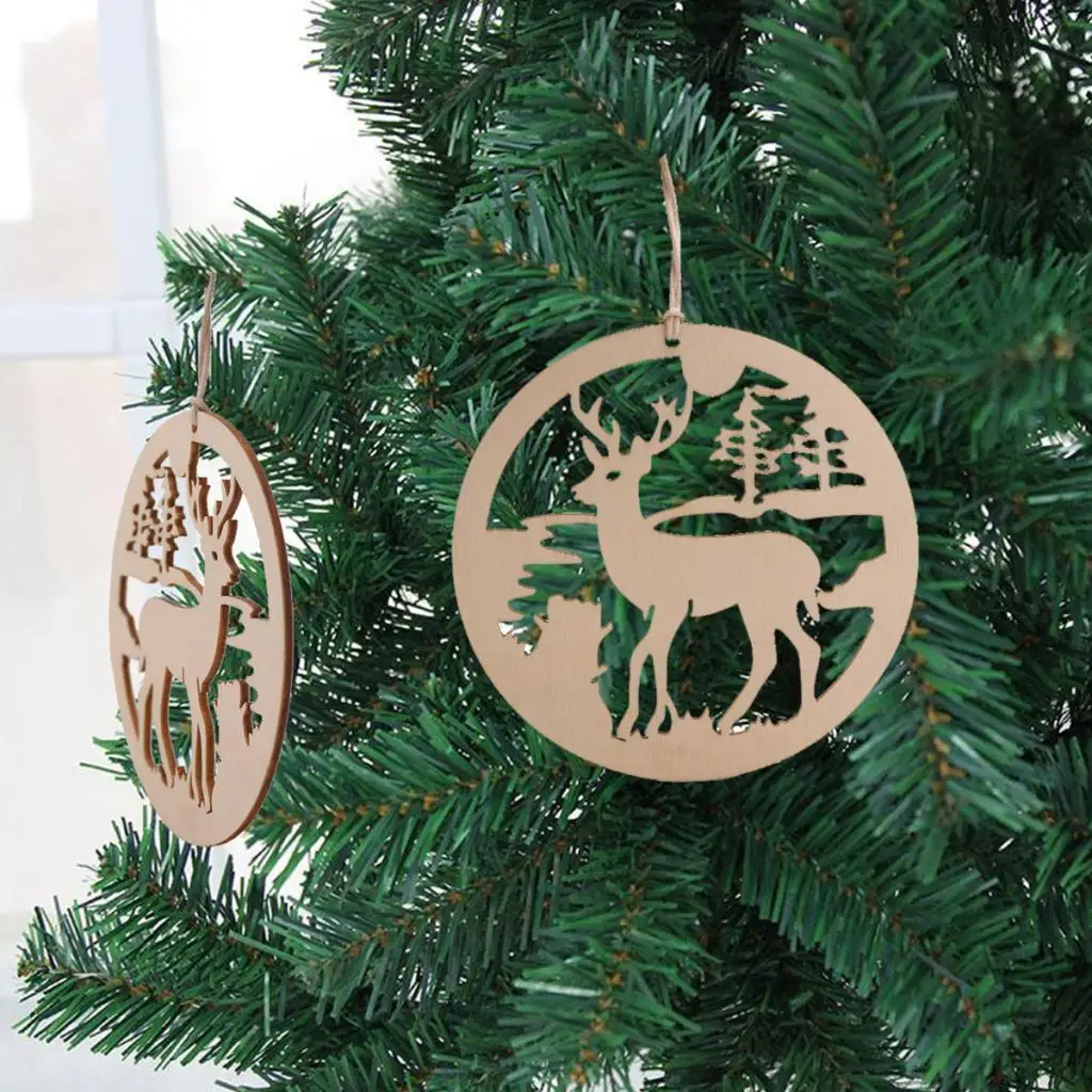 10pcs Christmas wooden deer pendants with rope tree decorations Christmas tree
