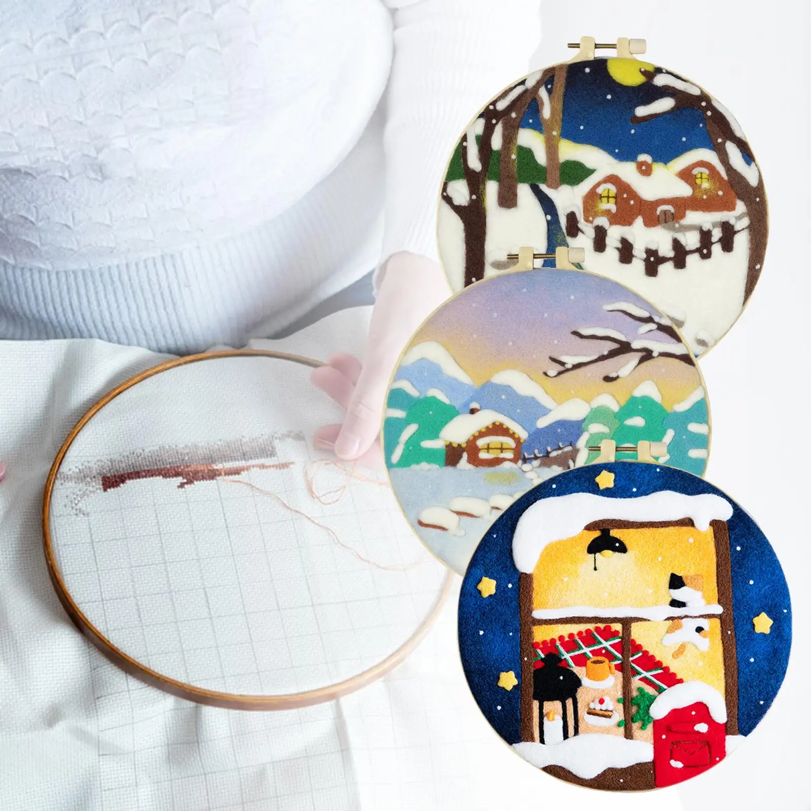 Punch Embroidery Pen Hoop Yarn Rug Pre Printed Pattern Snowing for Desktop