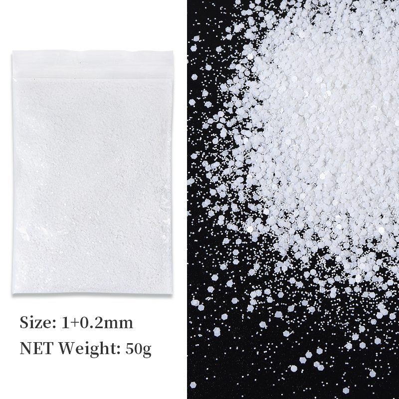 Best of 50g / bag Snowy White Glitter Nail Art Decorations Mix Hexagons Sequins UV Gel Paillette For Nail Accessories Black Pigment Powder Reviews & Tips