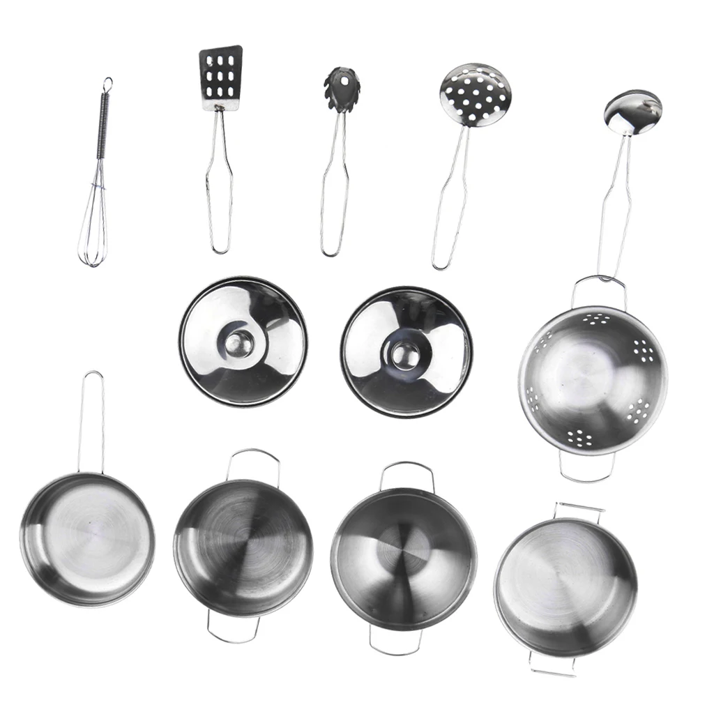12pcs Mini Cookware Set Stainless Cooking Preschool Toys C