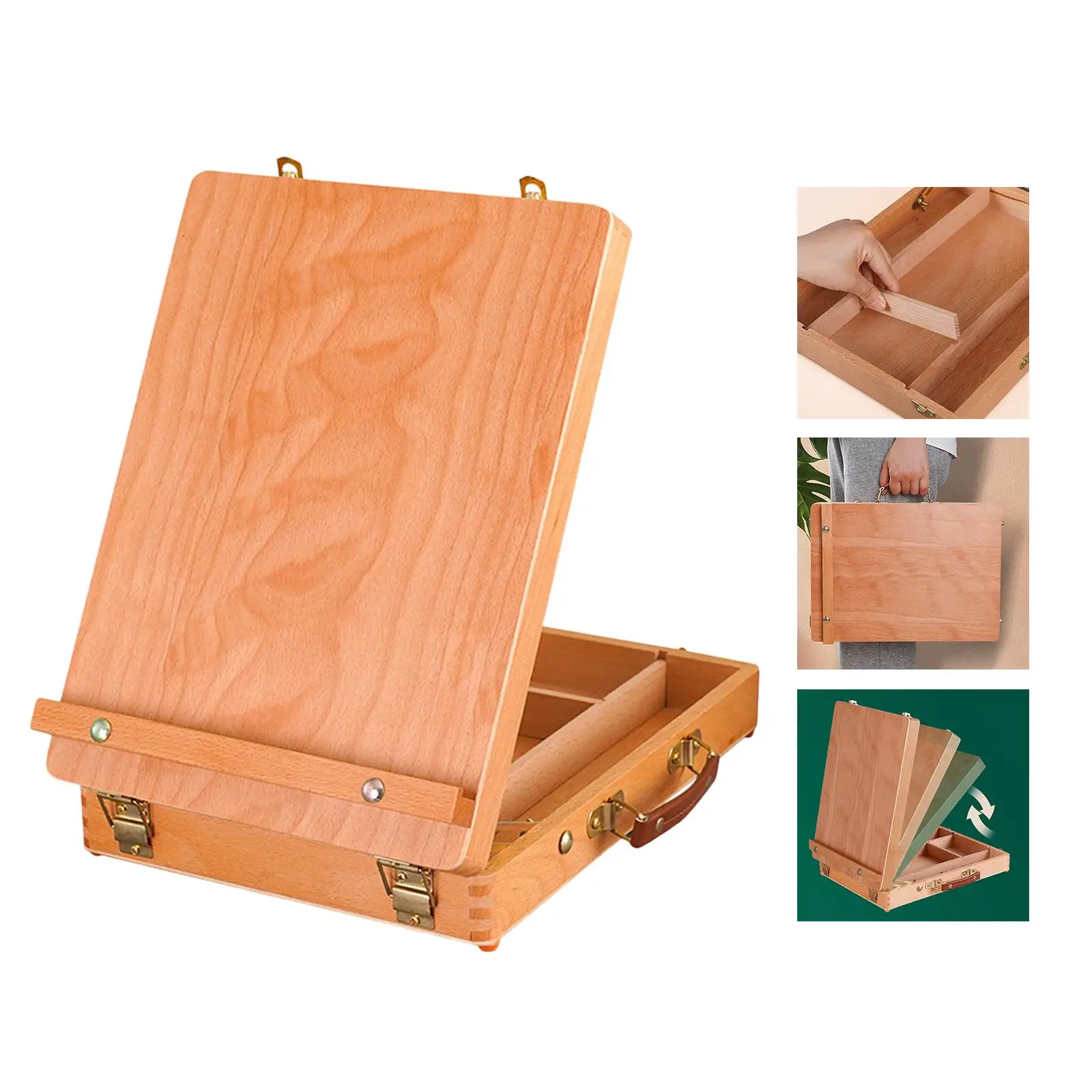 Adjustable Wood Table Easel Portable Wooden Artist Desktop Storage Case for Drawing Painting Art Supplies