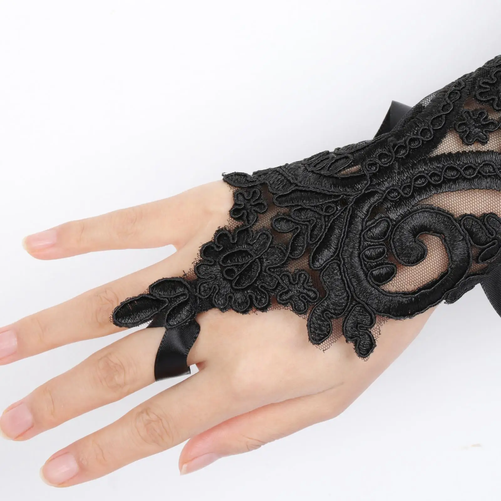 Black Faux Feather Artificial Feather Cuffs Gloves Lace Gloves Cuffs Fingerless Mittens for Stage Performance Show Party Costume