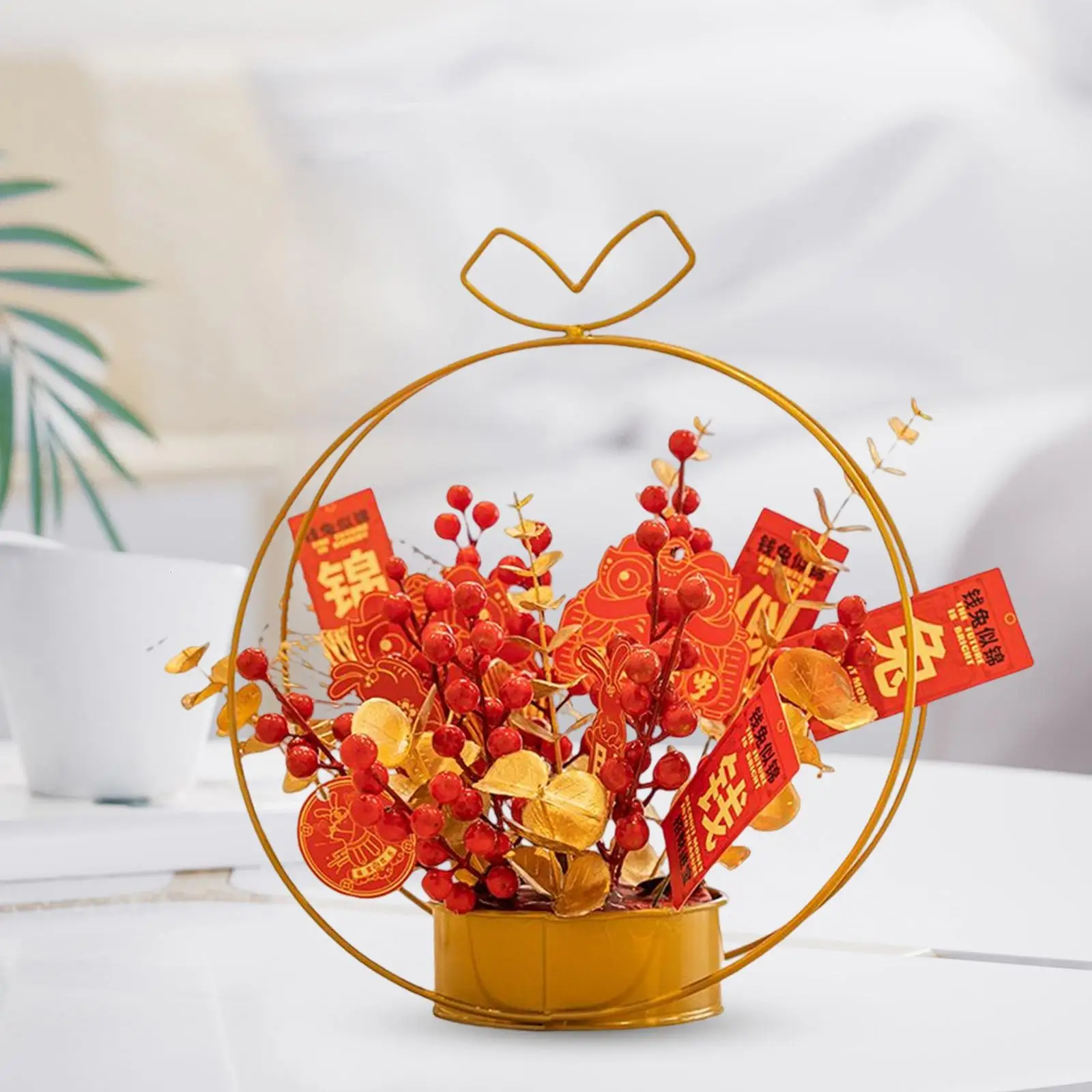 Chinese Flower Basket Ornament Spring Festival Photo Props New Year Decorative for Home Living Room Decor