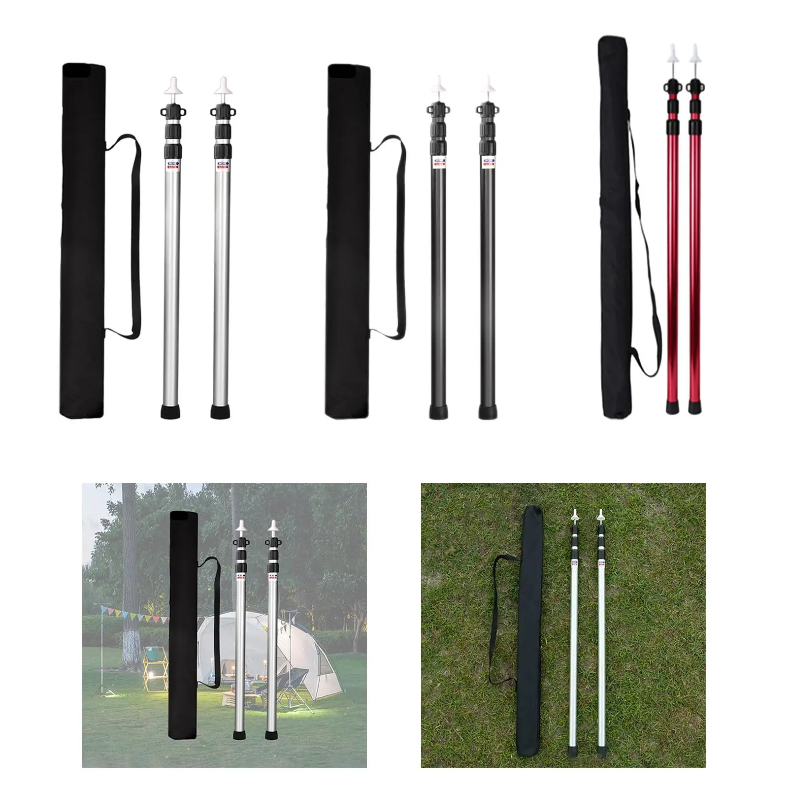 Awning Poles Camping Top 2x Telescoping Tarp Poles Adjustable for Traveling Hiking