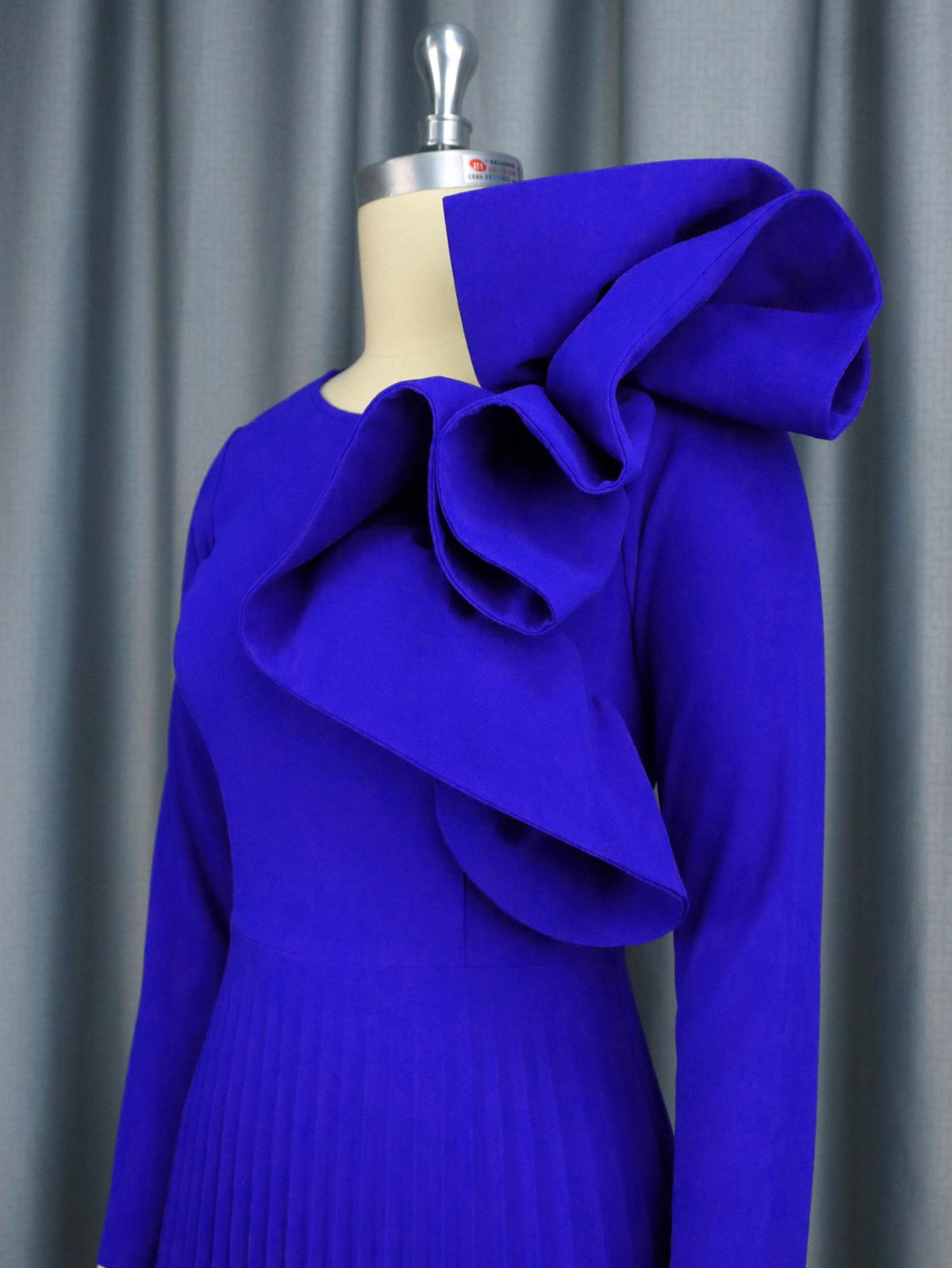 Blaue Falten kleider o Hals Langarm hohe Taille eine Linie knöchel langen Geburtstag Hochzeit Gast Abend Party Kleider für Frauen 2024 – Detail 7
