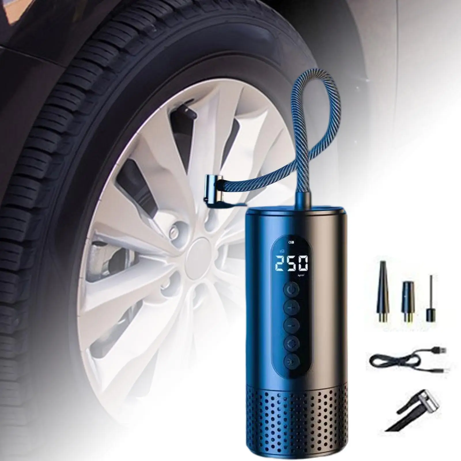 Tyre Inflator Air Compressor with LED Light LCD Display Easy Operation Low Noise
