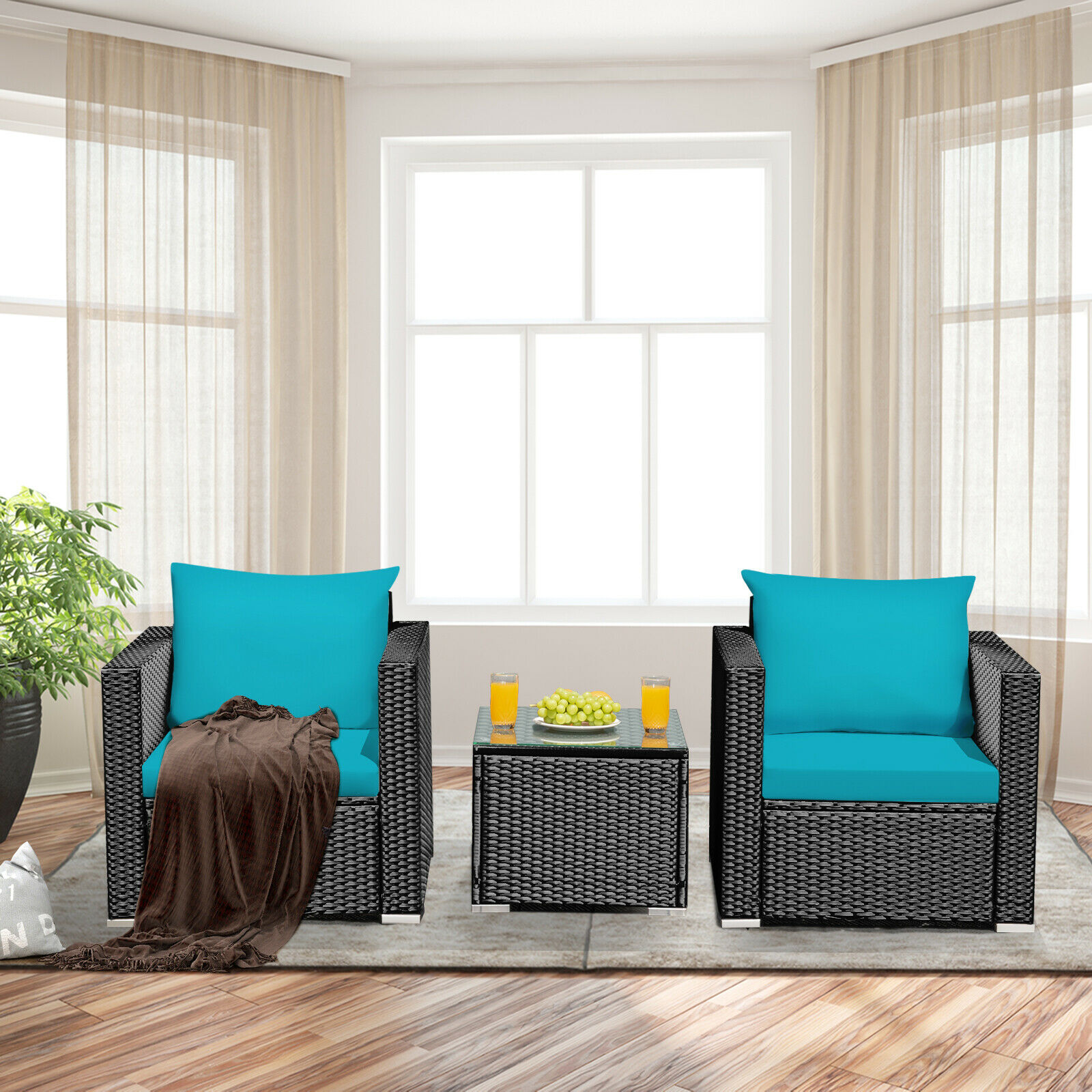 Title 6, Patiojoy 3PCS Patio Rattan Wicker Furniture Set...