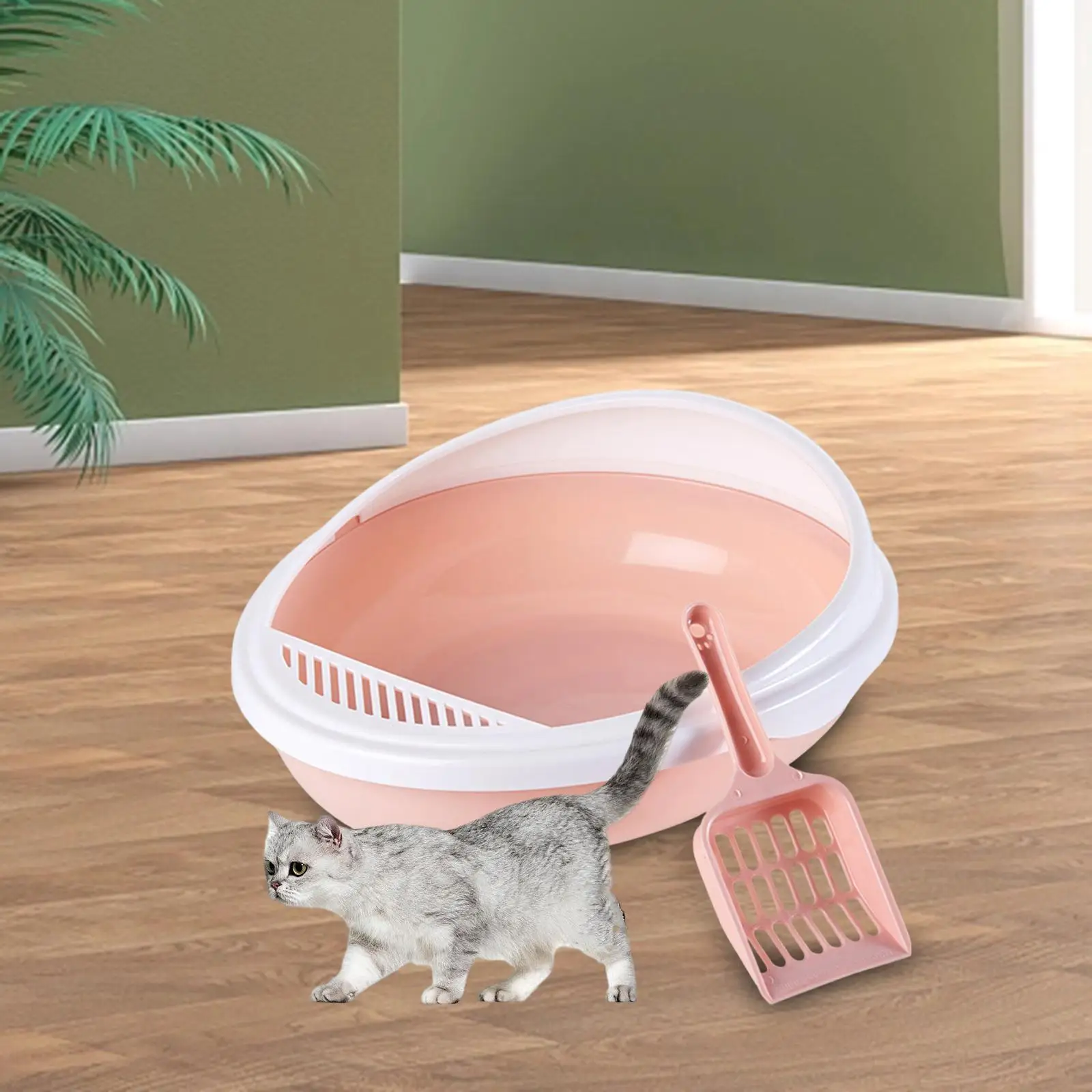 Cat Litter Box with Frame, Cat Litter Box with Scooper, Open Cats Litter Pan, 16 x 10 x3.5 Inches, for Small Medium Cats