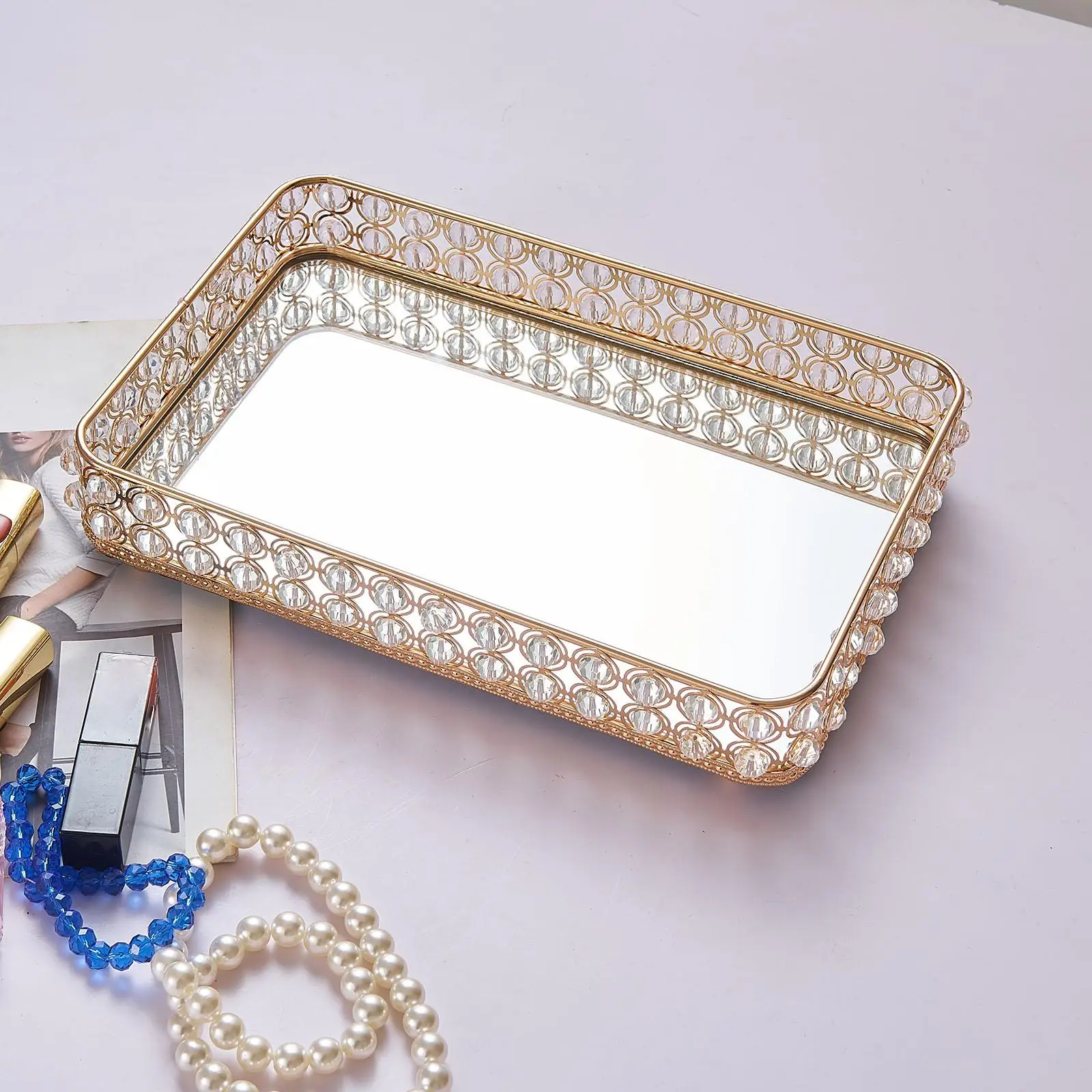 Ornate Jewelry Trinket Tray Perfume Tray Bathroom Tray Rectangle Home Decorative 25Cmx15cm Dresser Tray Makeup Tray