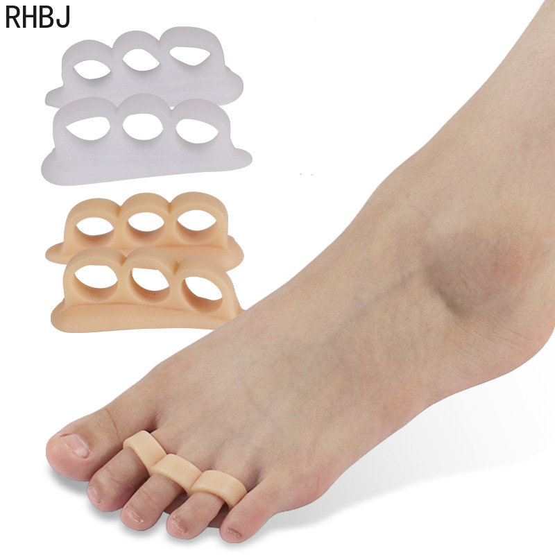 4 stücke = 2 paar Drei Löcher Silikon Bunion Fußpflege Haarglätter Orthopädische Zehenspreizer Finger Korrektur Spreizer Schutz Pad – Detail 6
