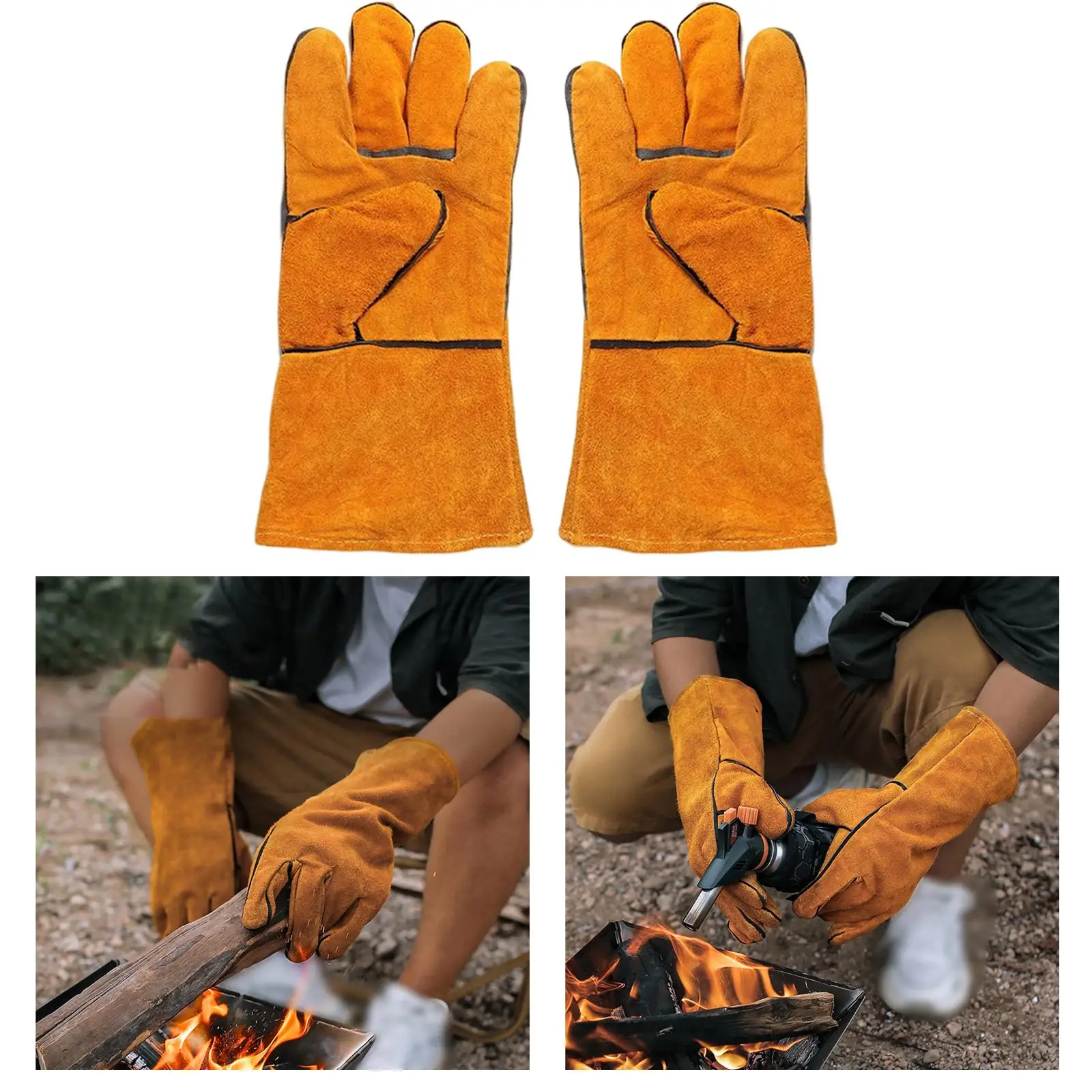 2 Pieces Heat Resistant Heat Resistant Gloves PU Leather Anti Slip BBQ Mitts Oven Gloves Grill Gloves for Heatproof Camping