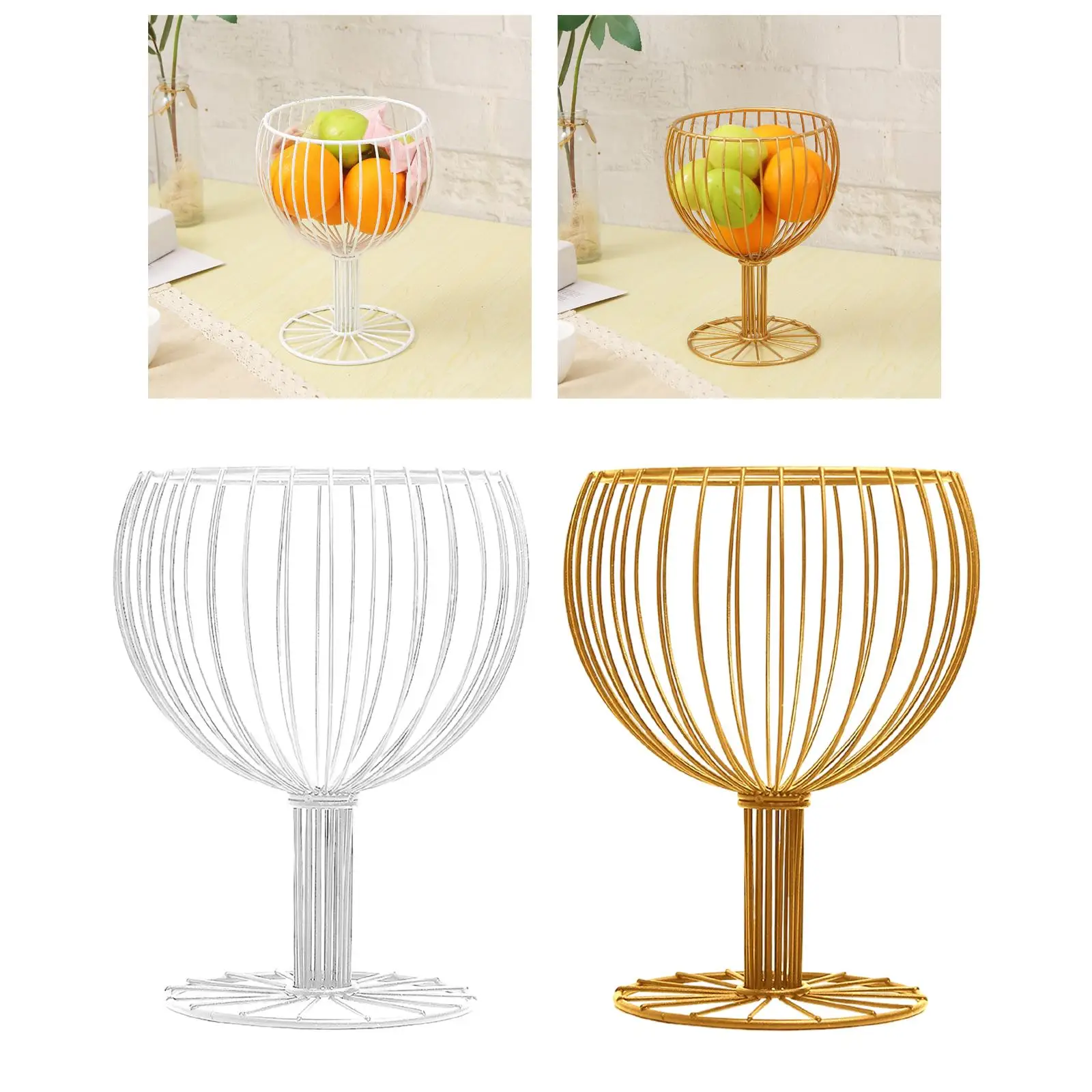 Wire Iron Fruit Basket Bowl Simple Line Wine Glass Shape Multipurpose Decorative