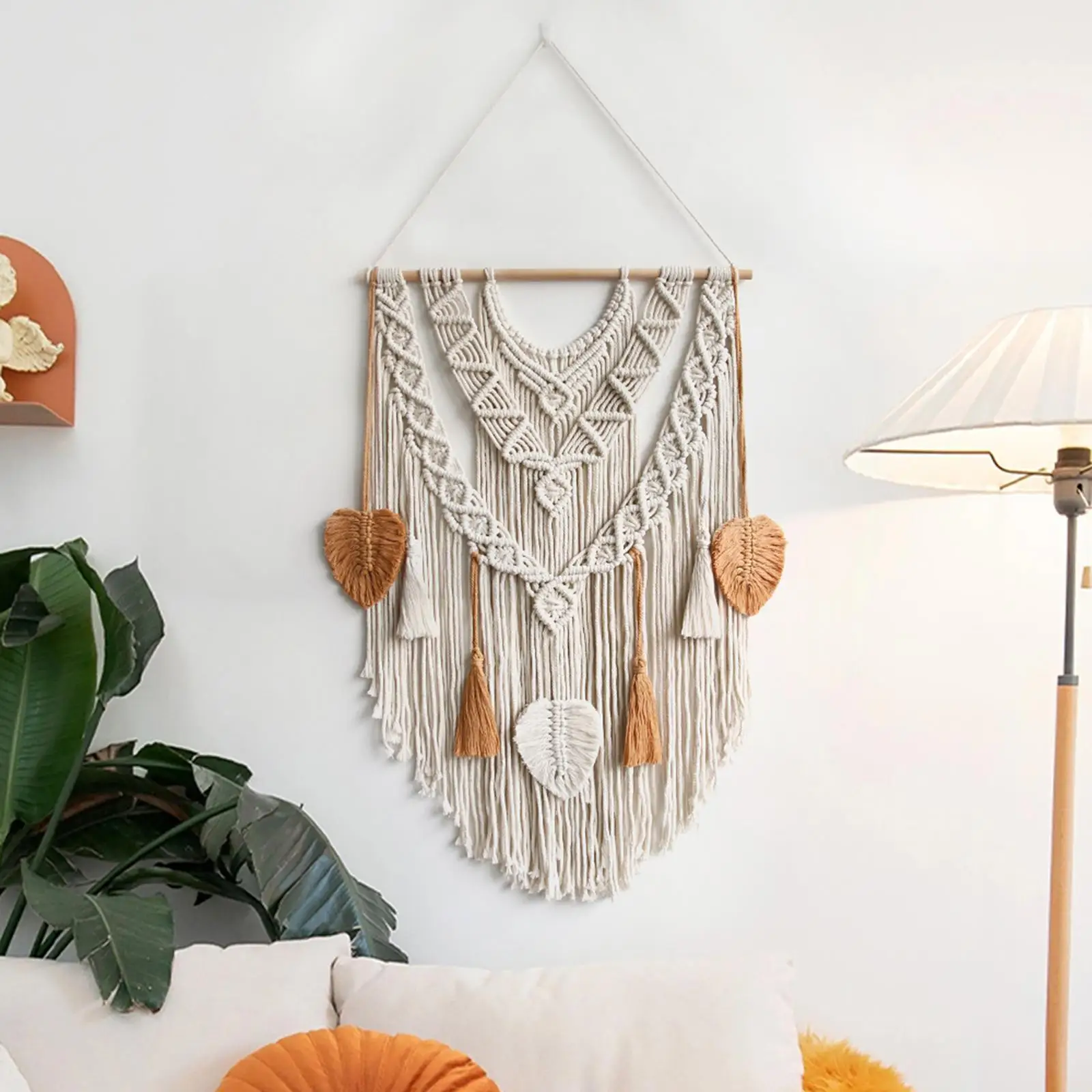 Macrame Wall Hanging Tapestry Beige 21.6x31.5inch Bohemian Handcrafted