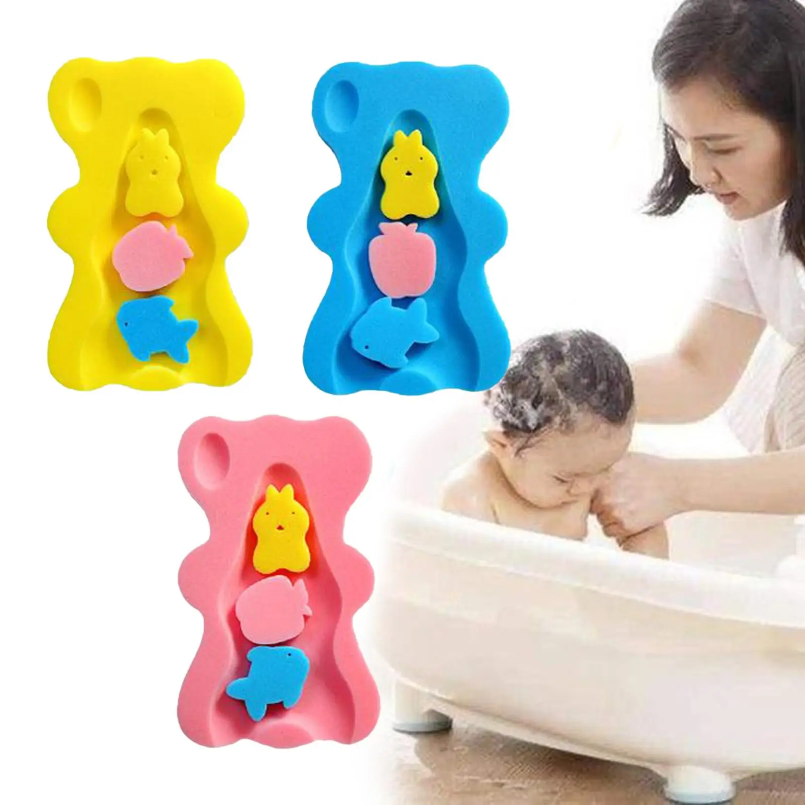  Mat Bath Sponge Non-Slip Cartoon  Infant Bed Shower Sponge Cushion for Toddlers Bathroom  Baby Care Newborn