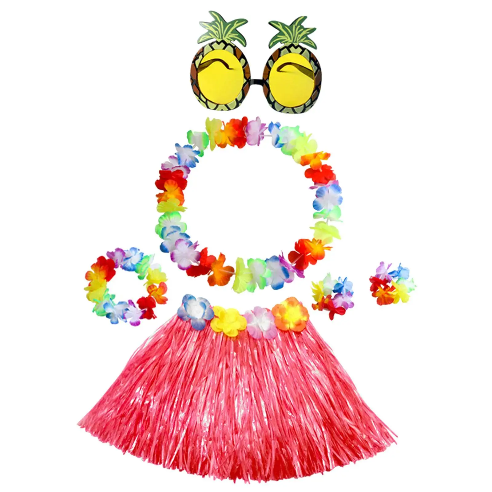 Hawaiian Grass Skirt 30cm Short Skirt Pineapple Glasses for Hawaiian Birthday